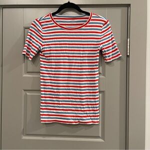 J. Crew Red and Blue Striped Short Sleeve Tee